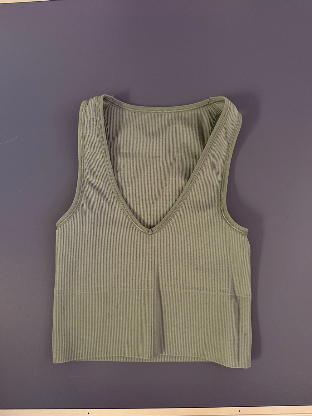 Athleta Ribbed V-Neck Tank — Olive Green